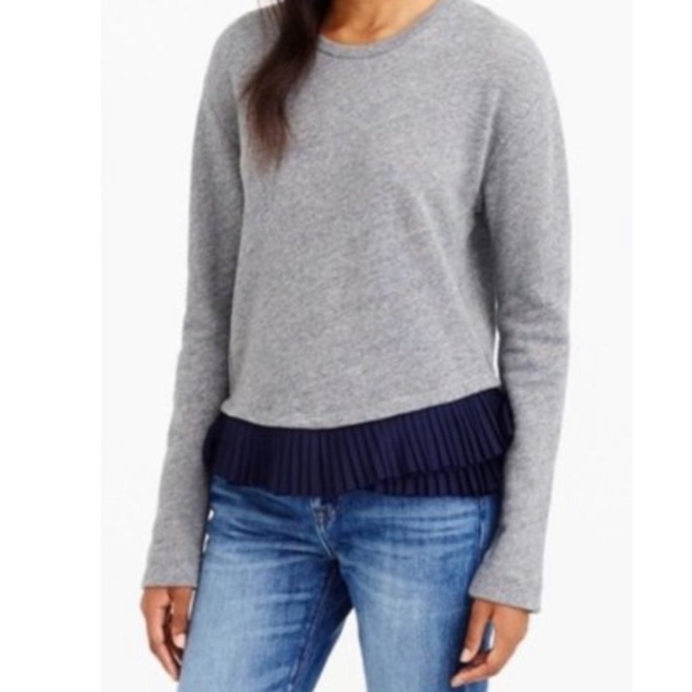 SW40 J. Crew Heather Gray Blue Pleated Ruffle Sweatshirt Top Size Small